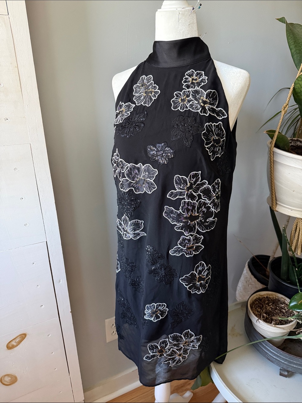 White House Black Market Black Beaded Shift dress XS